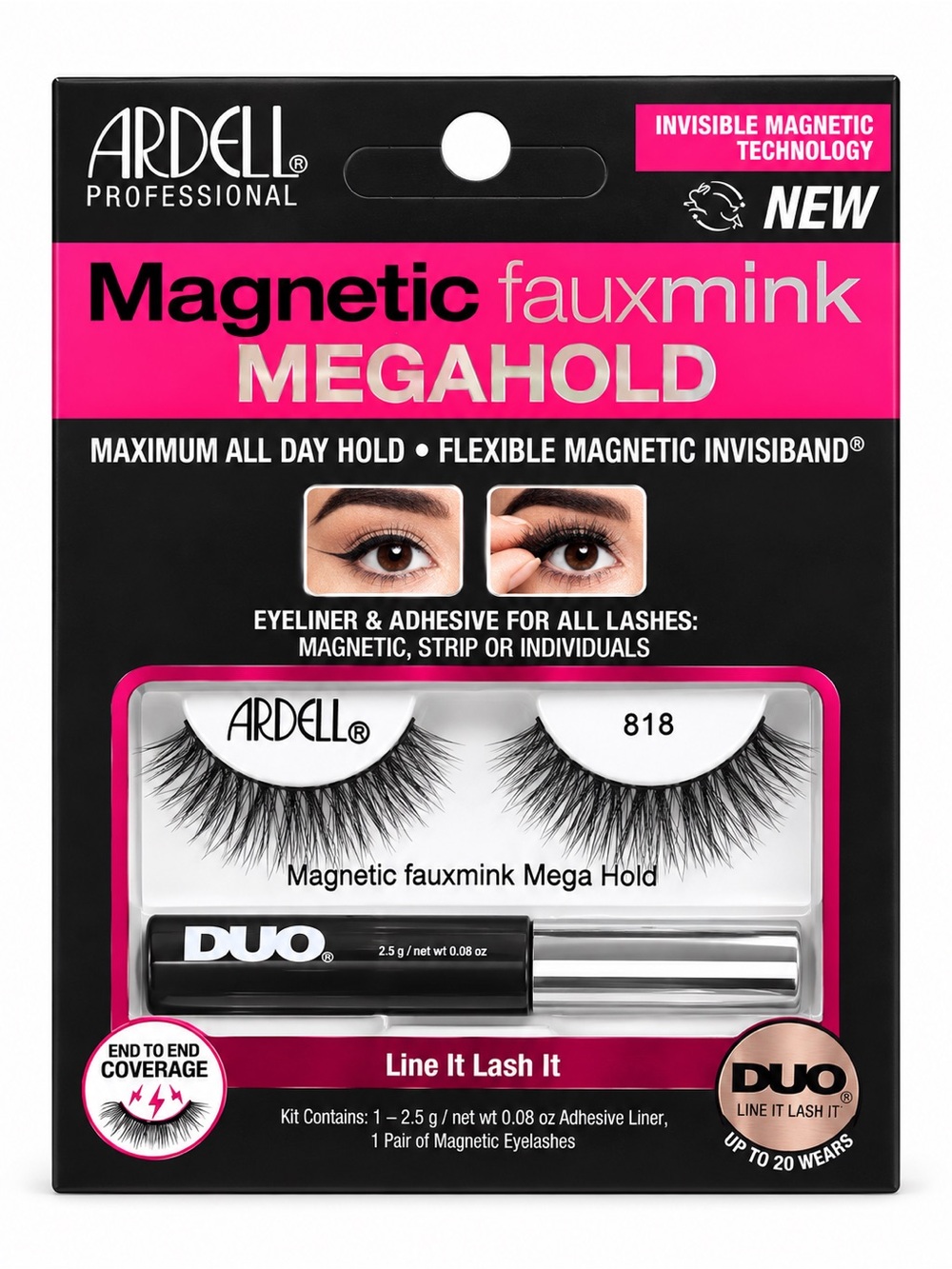 Ardell Magnetic Fauxmink Megahold 818 False Lashes & Duo Adhesive - Black